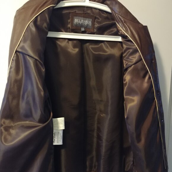 Like New Belansia Espania Leather Jacket, Size 16, Suede Edging, Brown - Picture 3 of 7